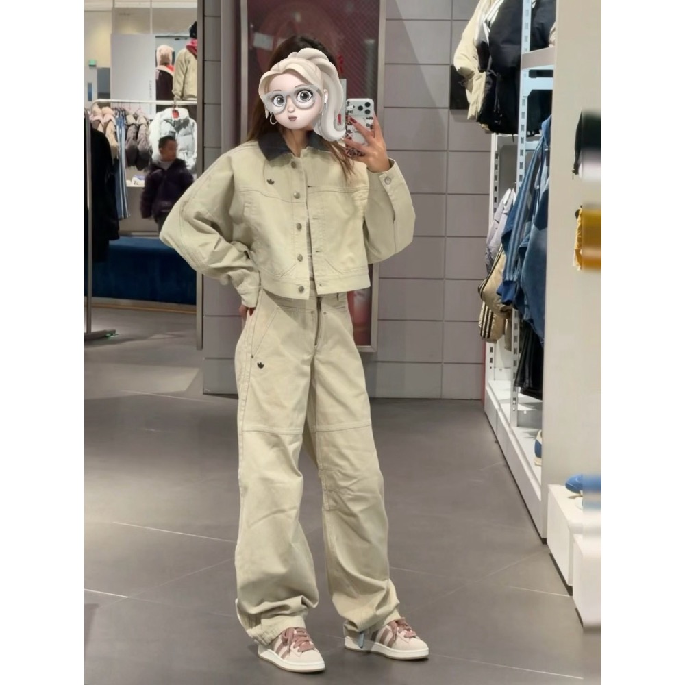 adidas牛仔夾克➕燈芯絨翻領夾克 女款短夾克外套-細節圖3