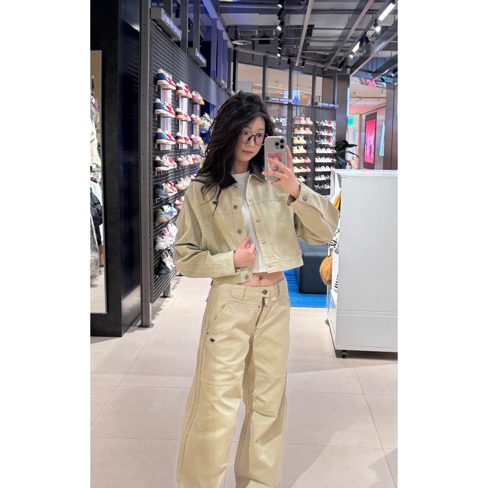 adidas牛仔夾克➕燈芯絨翻領夾克 女款短夾克外套-細節圖5