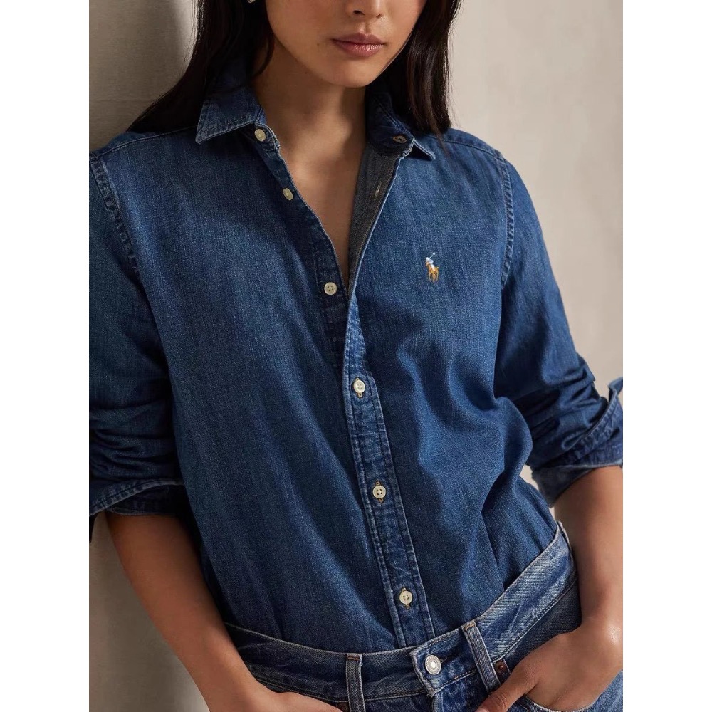 【Ralph Lauren 老錢風小馬牛仔襯衫】水洗牛仔復古襯衫 男女同款-細節圖4