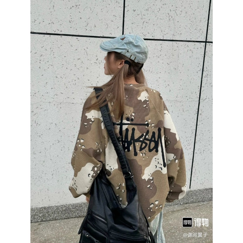 假日氛圍專場#【六色齊發】stussy 前後經典Logo 華夫格水洗長袖T恤 男女同款-細節圖3