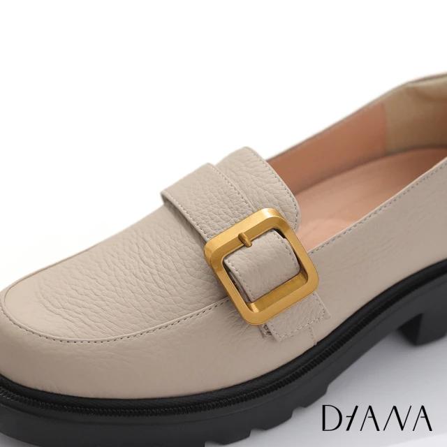 DIANA  真皮 柔軟牛皮環扣厚底樂福鞋 奶油-細節圖9