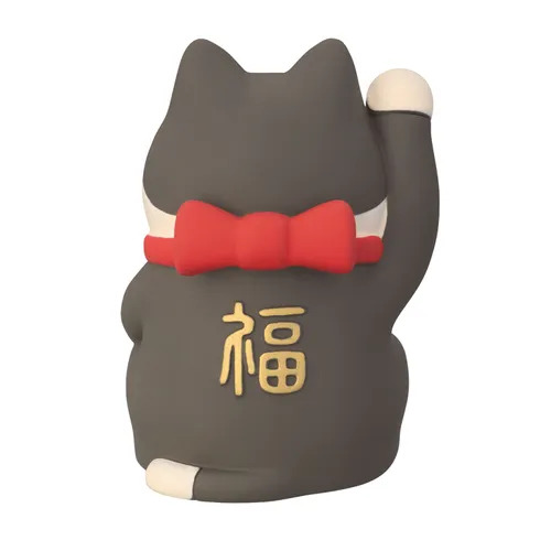 日本 conconbre 開運親子招財貓擺飾｜黑色｜魔除厄除・附紅色氈墊-細節圖2