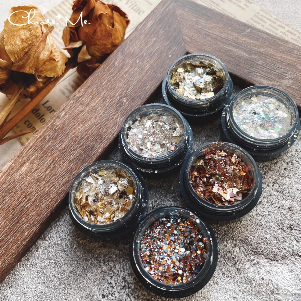 美甲日式巴洛克綜合不規則亮粉亮片/6色可選【閃粉 亮片 美甲素材 美甲飾品 美甲工具】(混鑽U)-細節圖2