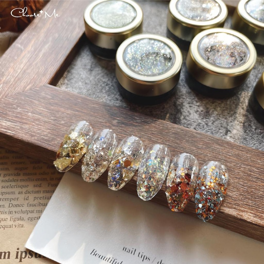 美甲日式巴洛克綜合不規則亮粉亮片/6色可選【閃粉 亮片 美甲素材 美甲飾品 美甲工具】(混鑽U)-細節圖4