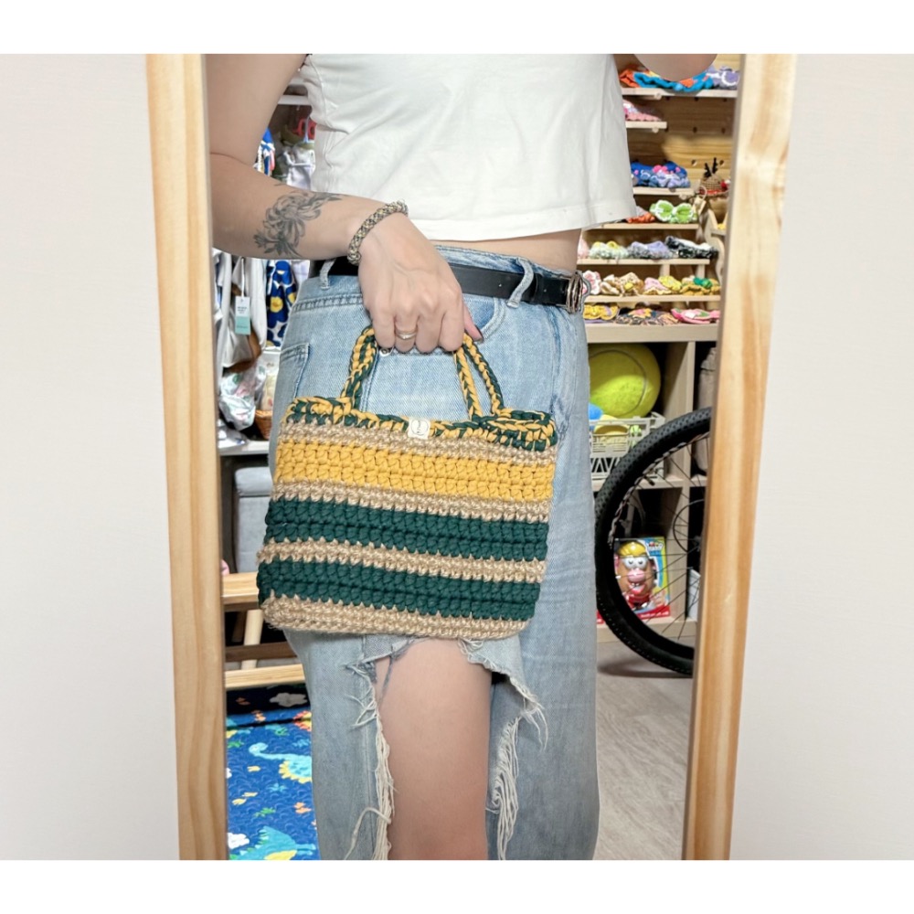 🧶 現貨-手作棉麻條紋托特包-規格圖3