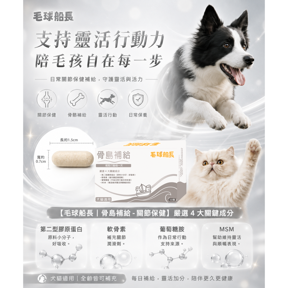 【毛球船長】骨島補給 關節保健 牛奶起司口味 適口性佳 犬貓適用 寵物保健品-細節圖2