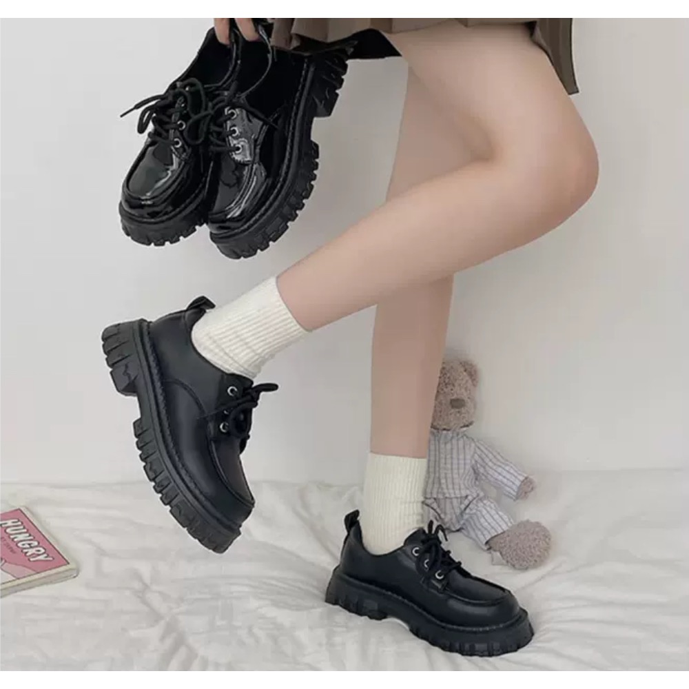 預購 百搭👍增高復古英倫風綁帶厚底小皮鞋-細節圖2