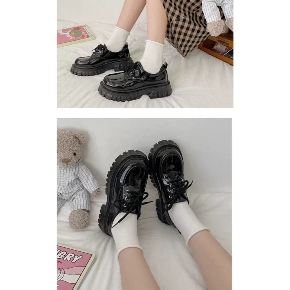 預購 百搭👍增高復古英倫風綁帶厚底小皮鞋-細節圖4