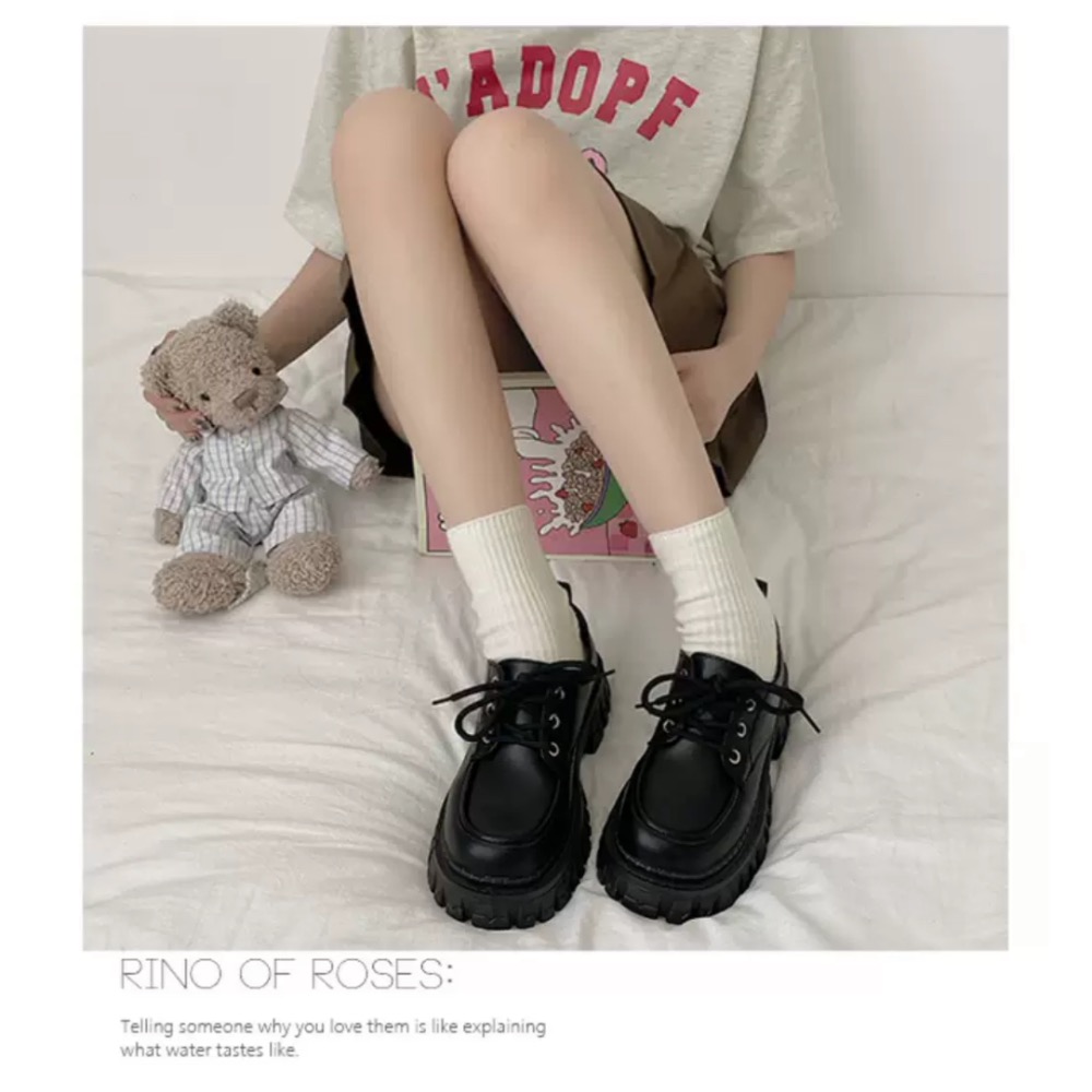 預購 百搭👍增高復古英倫風綁帶厚底小皮鞋-細節圖5