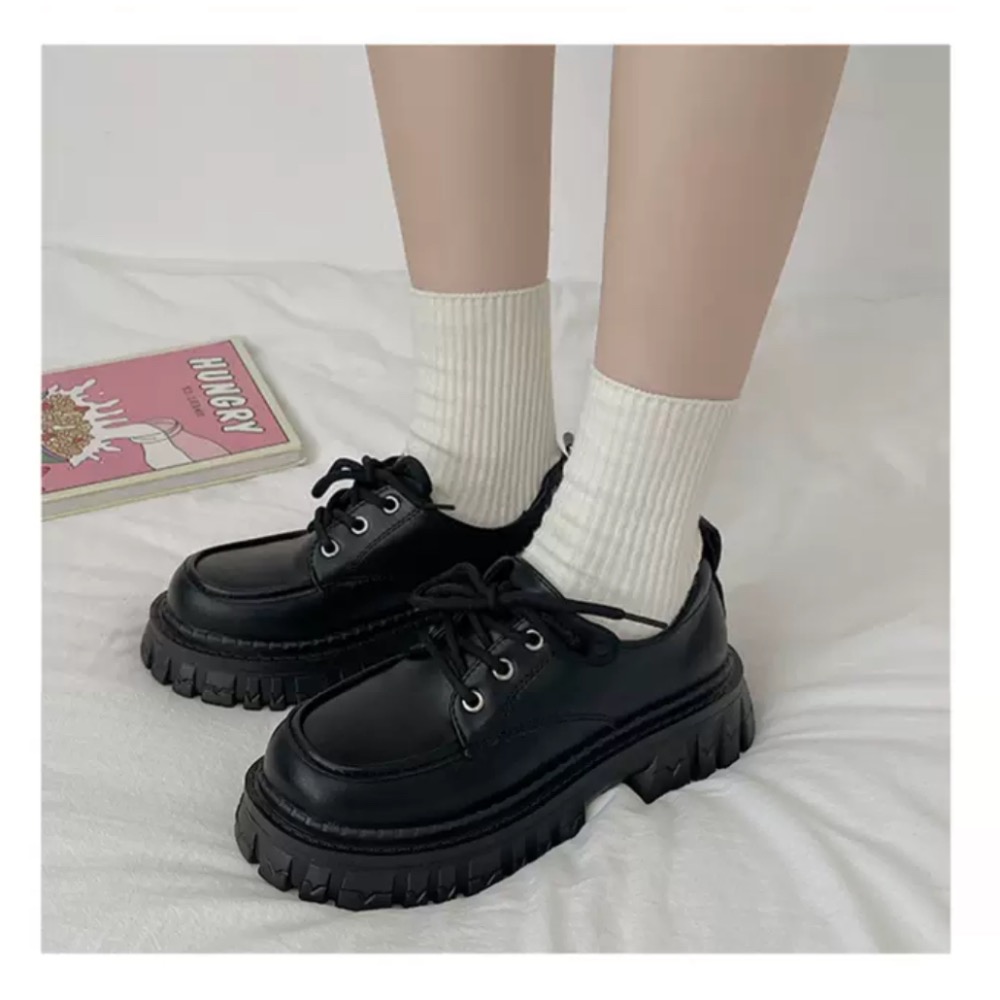 預購 百搭👍增高復古英倫風綁帶厚底小皮鞋-細節圖6