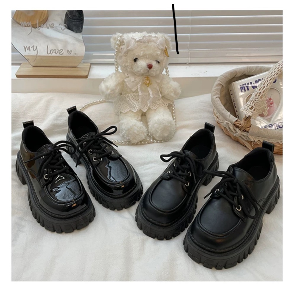 預購 百搭👍增高復古英倫風綁帶厚底小皮鞋-細節圖7