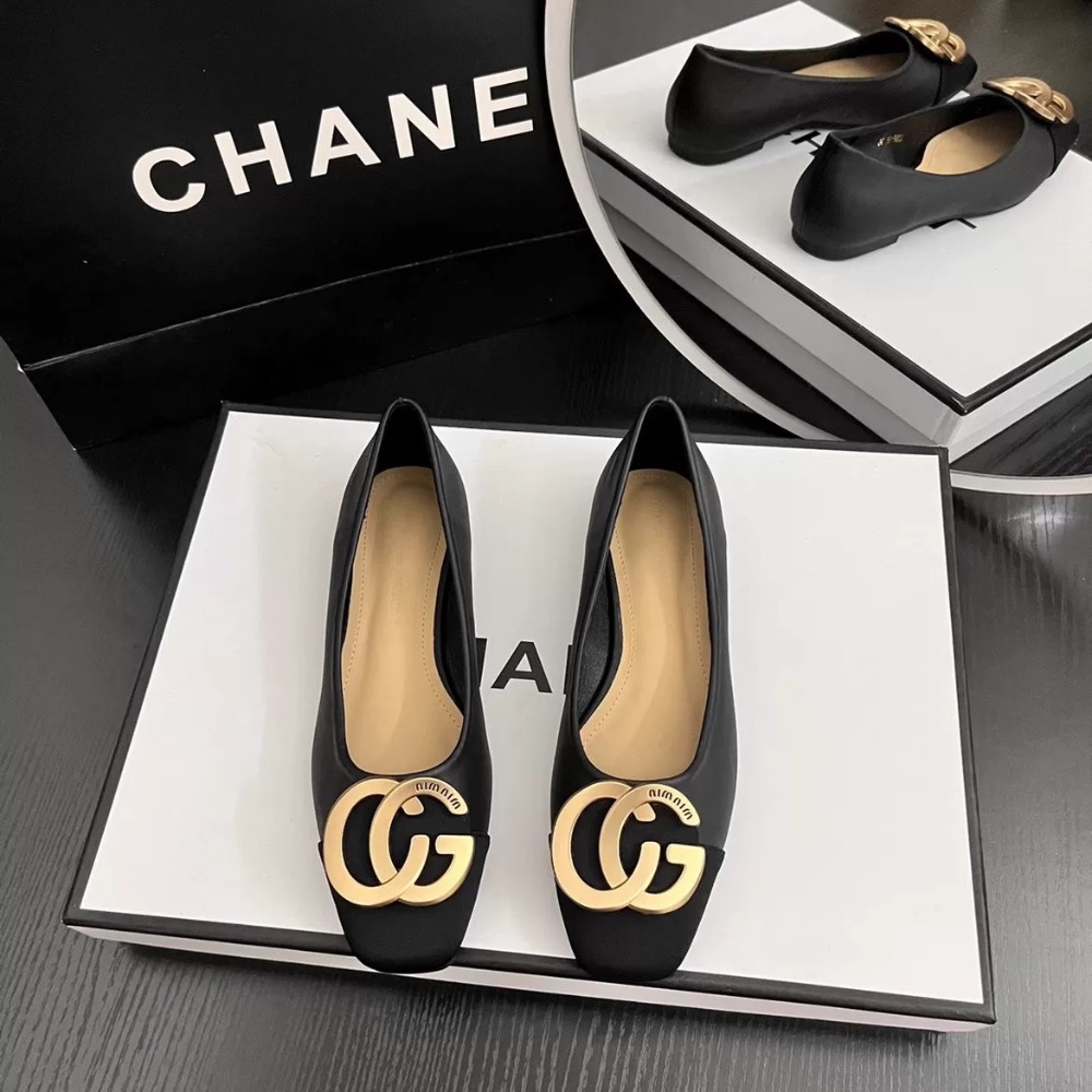 韓版G金屬扣拼色方頭平底淺口娃娃鞋 包鞋-細節圖5