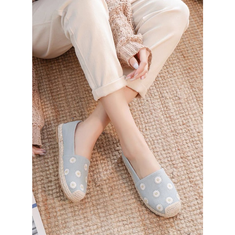 繡花雛菊🌼手工亞麻平底防滑漁夫鞋 帆布鞋-細節圖2