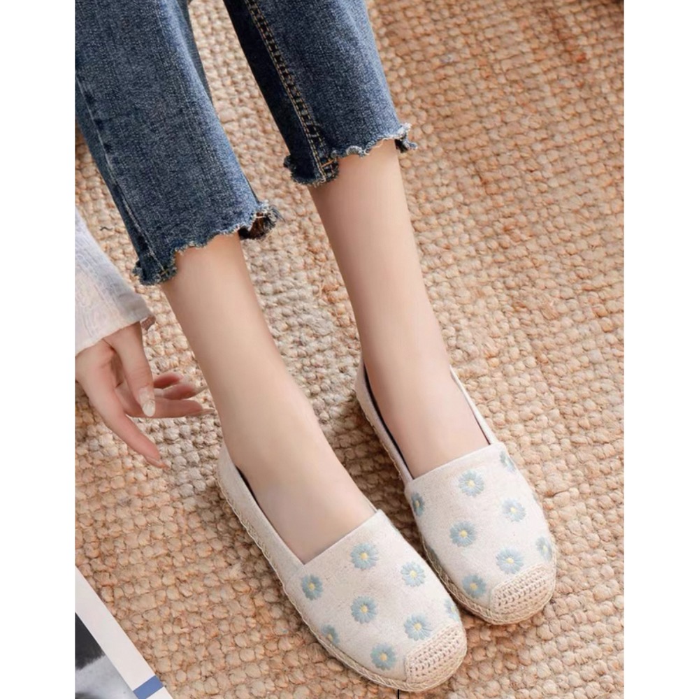 繡花雛菊🌼手工亞麻平底防滑漁夫鞋 帆布鞋-細節圖3