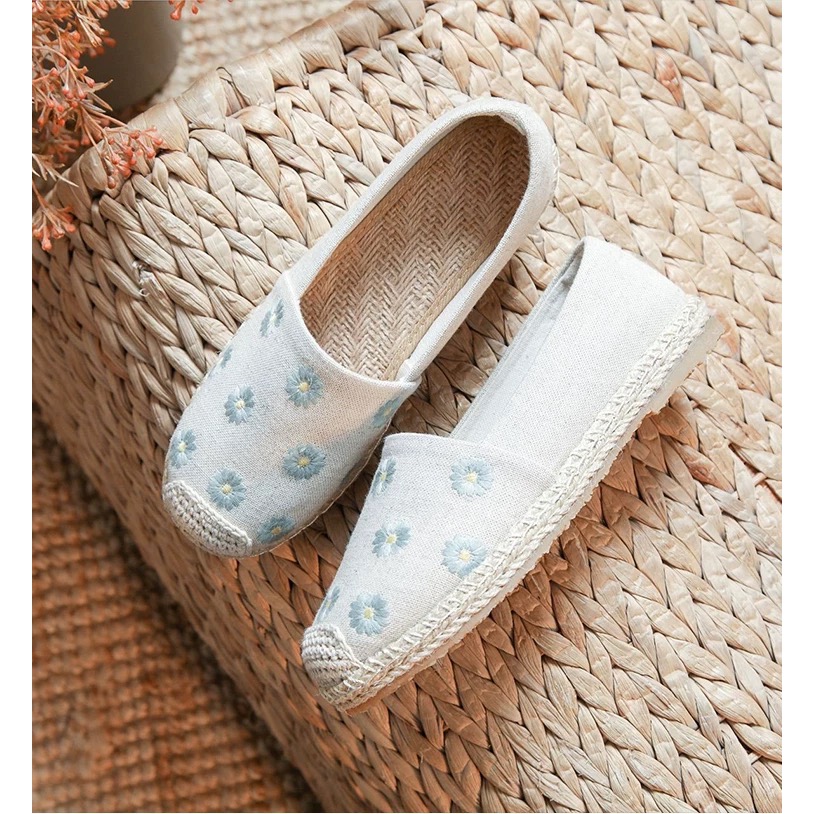 繡花雛菊🌼手工亞麻平底防滑漁夫鞋 帆布鞋-細節圖5