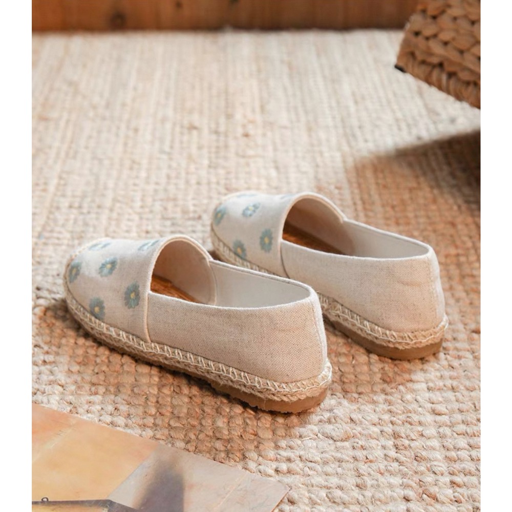 繡花雛菊🌼手工亞麻平底防滑漁夫鞋 帆布鞋-細節圖6