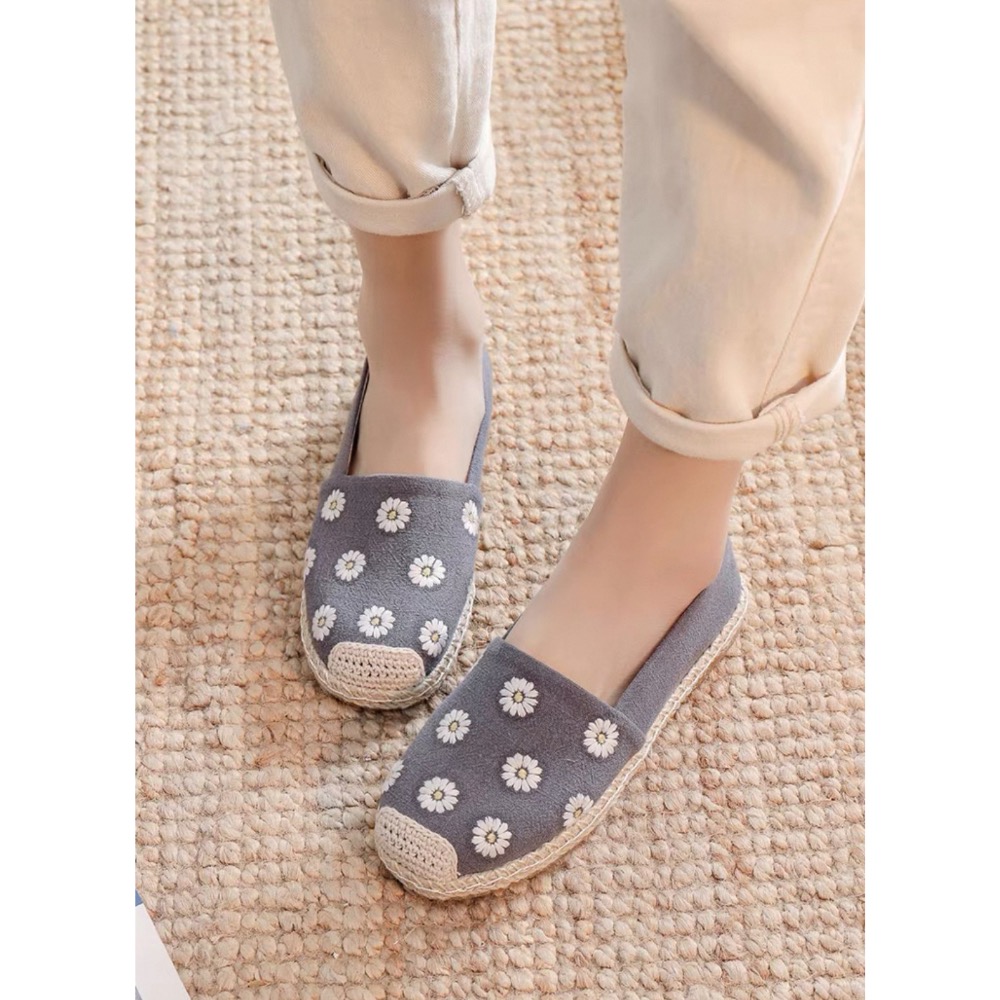繡花雛菊🌼手工亞麻平底防滑漁夫鞋 帆布鞋-細節圖7