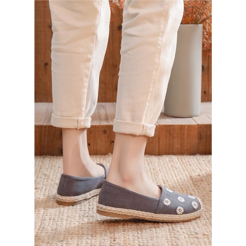繡花雛菊🌼手工亞麻平底防滑漁夫鞋 帆布鞋-細節圖9