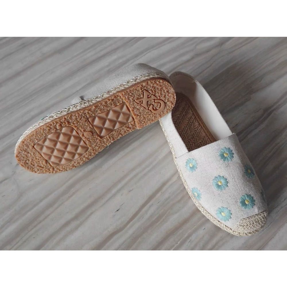 繡花雛菊🌼手工亞麻平底防滑漁夫鞋 帆布鞋-細節圖11
