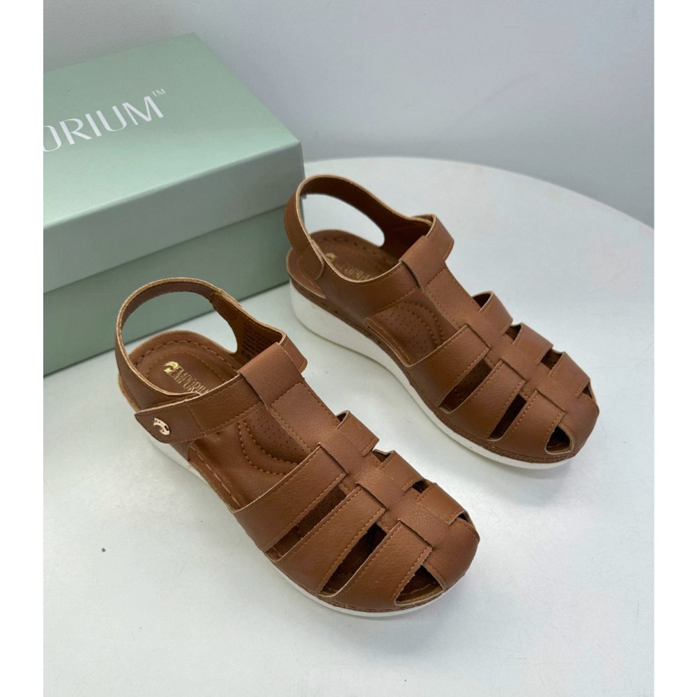 坡跟復古圓頭輕便魔術粘防滑羅馬涼鞋-細節圖2