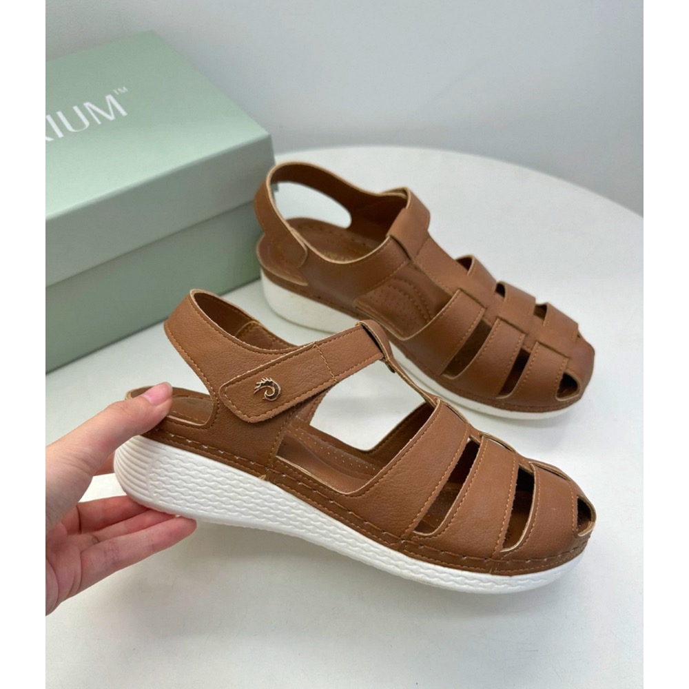 坡跟復古圓頭輕便魔術粘防滑羅馬涼鞋-細節圖3