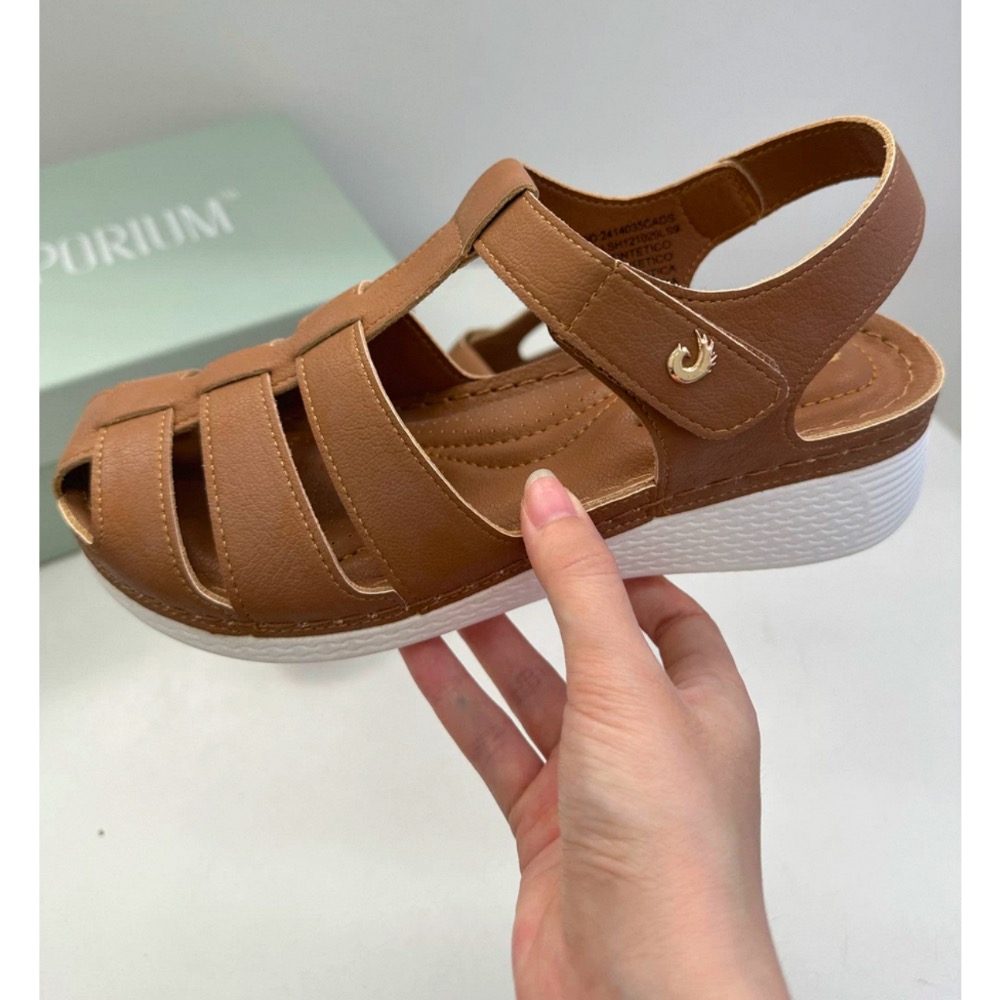 坡跟復古圓頭輕便魔術粘防滑羅馬涼鞋-細節圖4