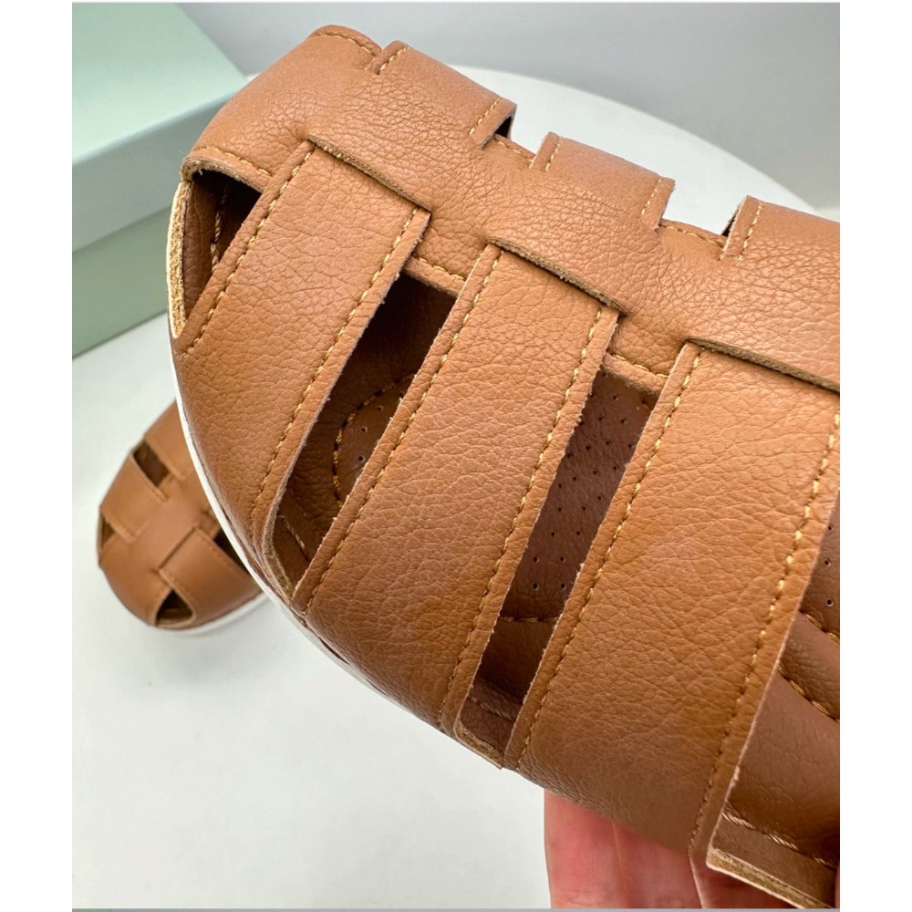 坡跟復古圓頭輕便魔術粘防滑羅馬涼鞋-細節圖5