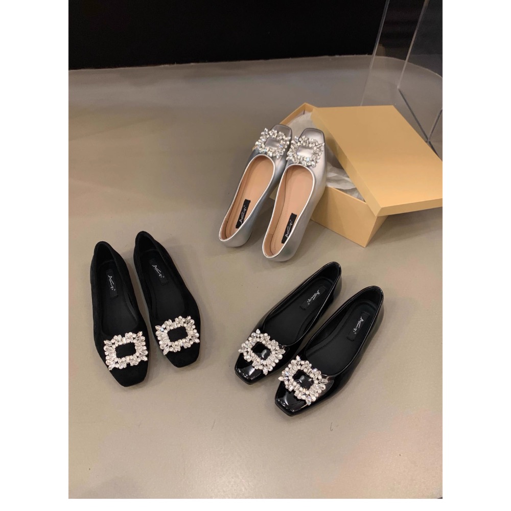 平底高级感方頭水鑽通勤方扣包鞋-細節圖2