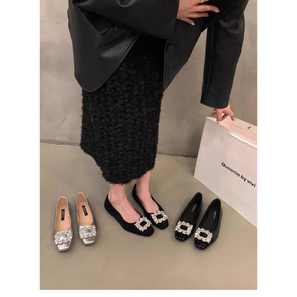 平底高级感方頭水鑽通勤方扣包鞋-細節圖3