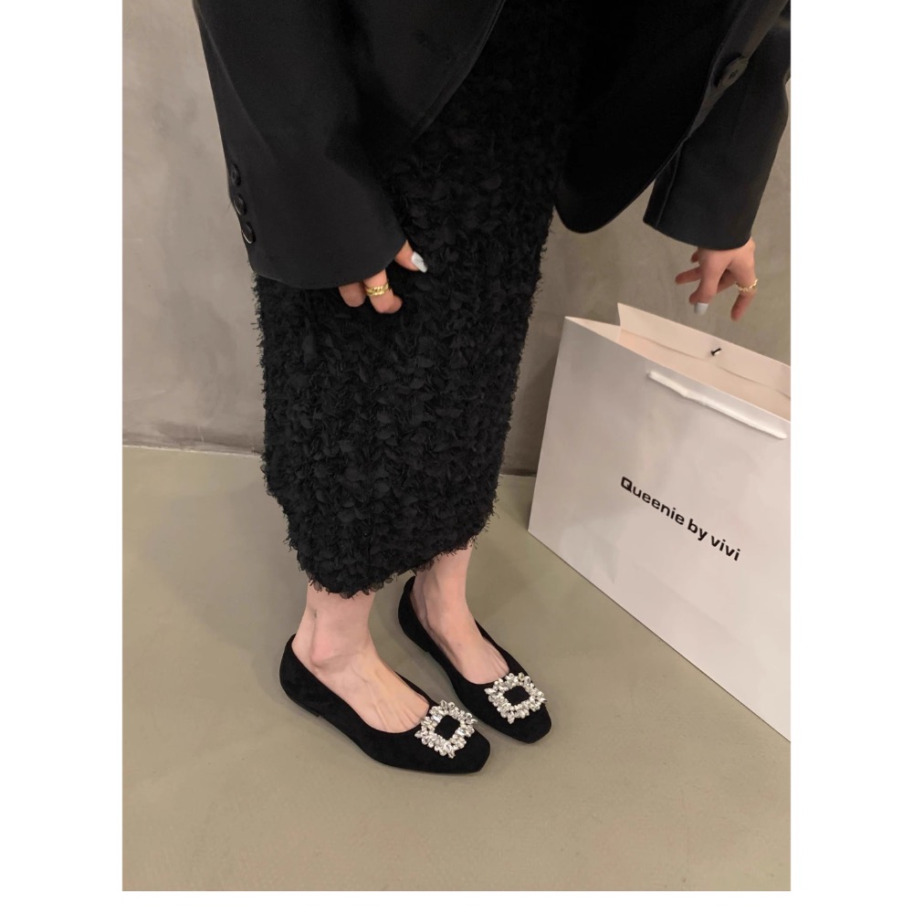 平底高级感方頭水鑽通勤方扣包鞋-細節圖4