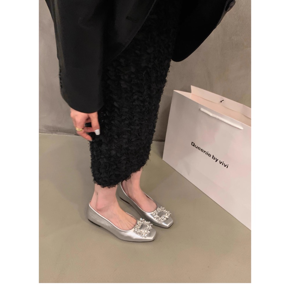 平底高级感方頭水鑽通勤方扣包鞋-細節圖7