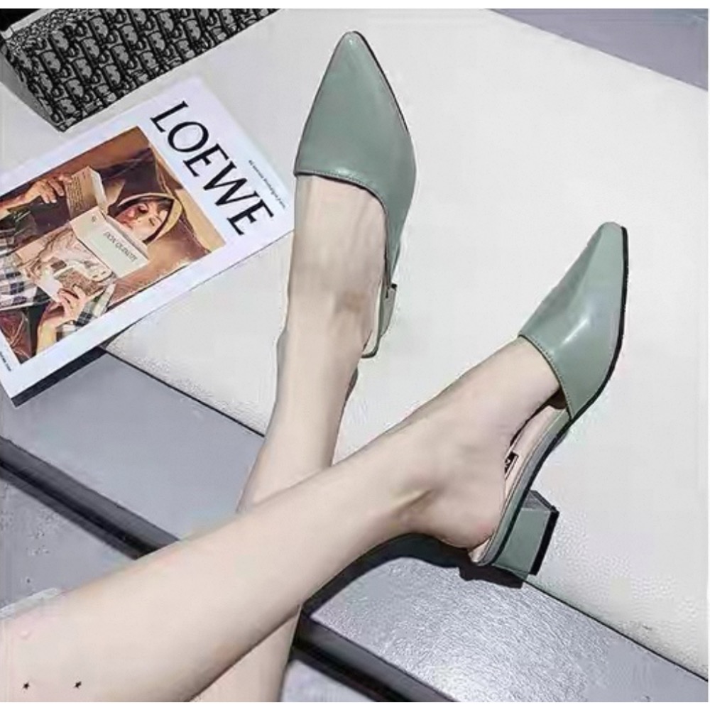 包頭時尚尖頭低粗跟百搭凉鞋-細節圖6