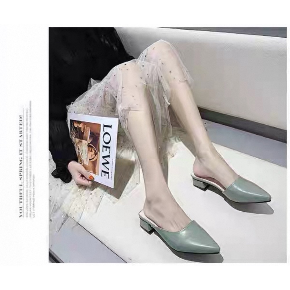 包頭時尚尖頭低粗跟百搭凉鞋-細節圖7