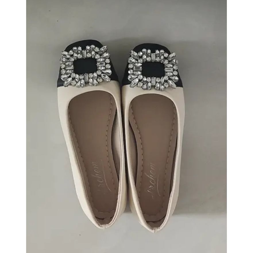 秋冬新款百搭水鑽寶石拼色淺口方頭跟鞋-細節圖8