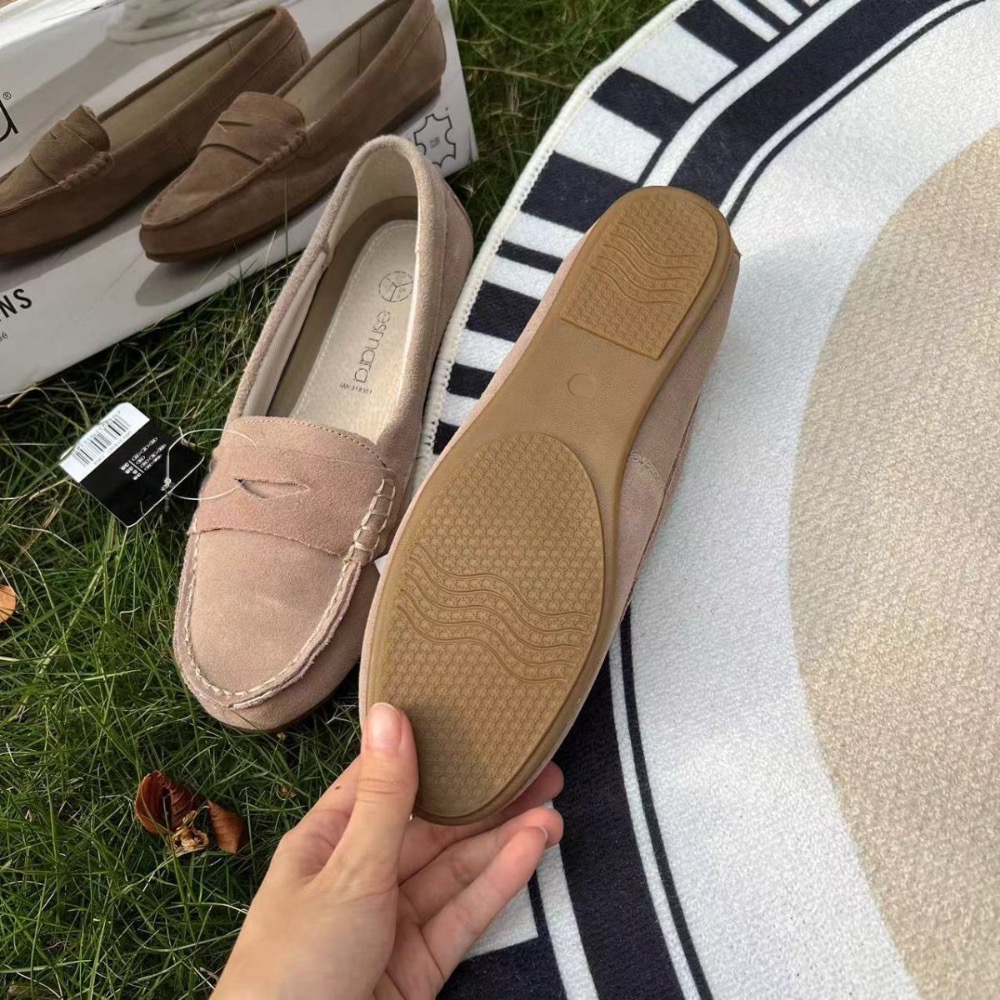 灰粉麂皮方頭車線平底鞋豆豆鞋薄款通勤鞋-細節圖2