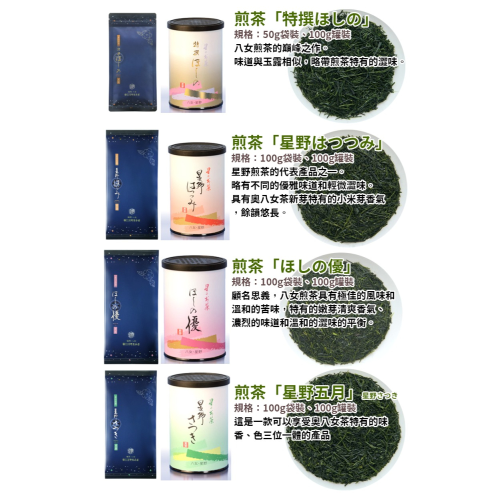 星野製茶園🌟八女煎茶｜煎茶特撰、特煎Ｓ印、白葉茶「白姫」、有機栽培煎茶、藤綠、出品煎茶-細節圖2