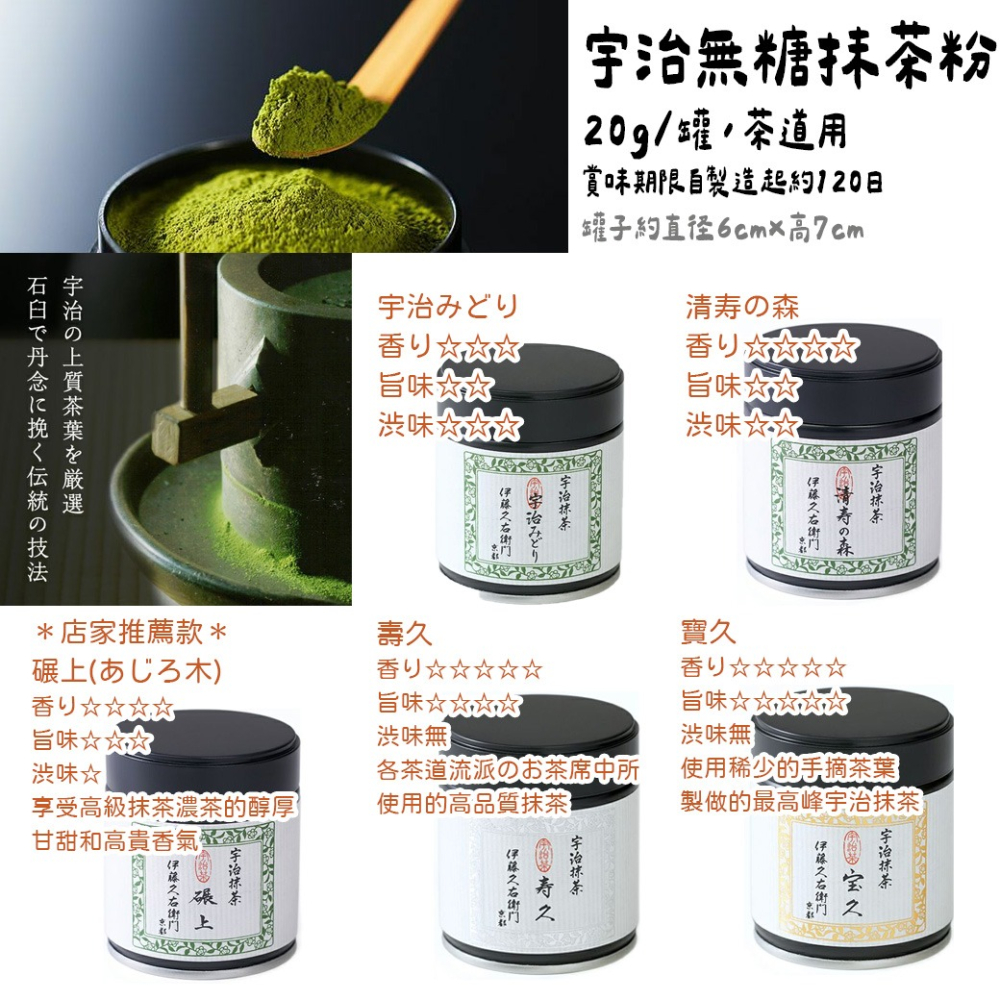 伊藤久右衛門🌟無糖抹茶粉｜宇治みどり、清壽の森、碾上、壽久、寶久-細節圖2