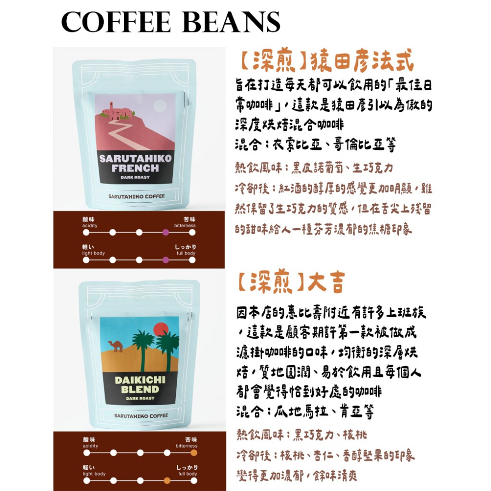 猿田彥咖啡🌟常態咖啡豆｜大吉、猿田彥法式、惠比壽、低咖啡因、中深焙、深焙咖啡專家-細節圖2
