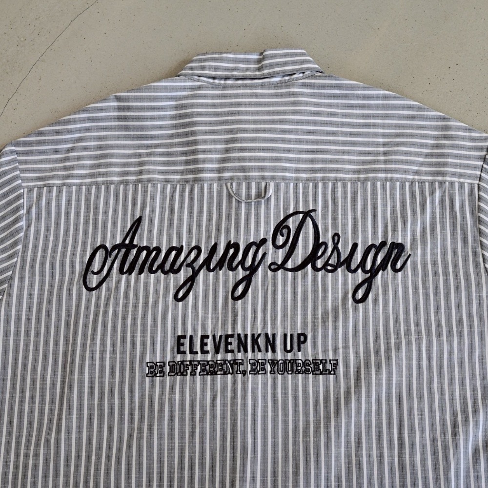 Jone.草寫刺繡字母條紋襯衫-細節圖5