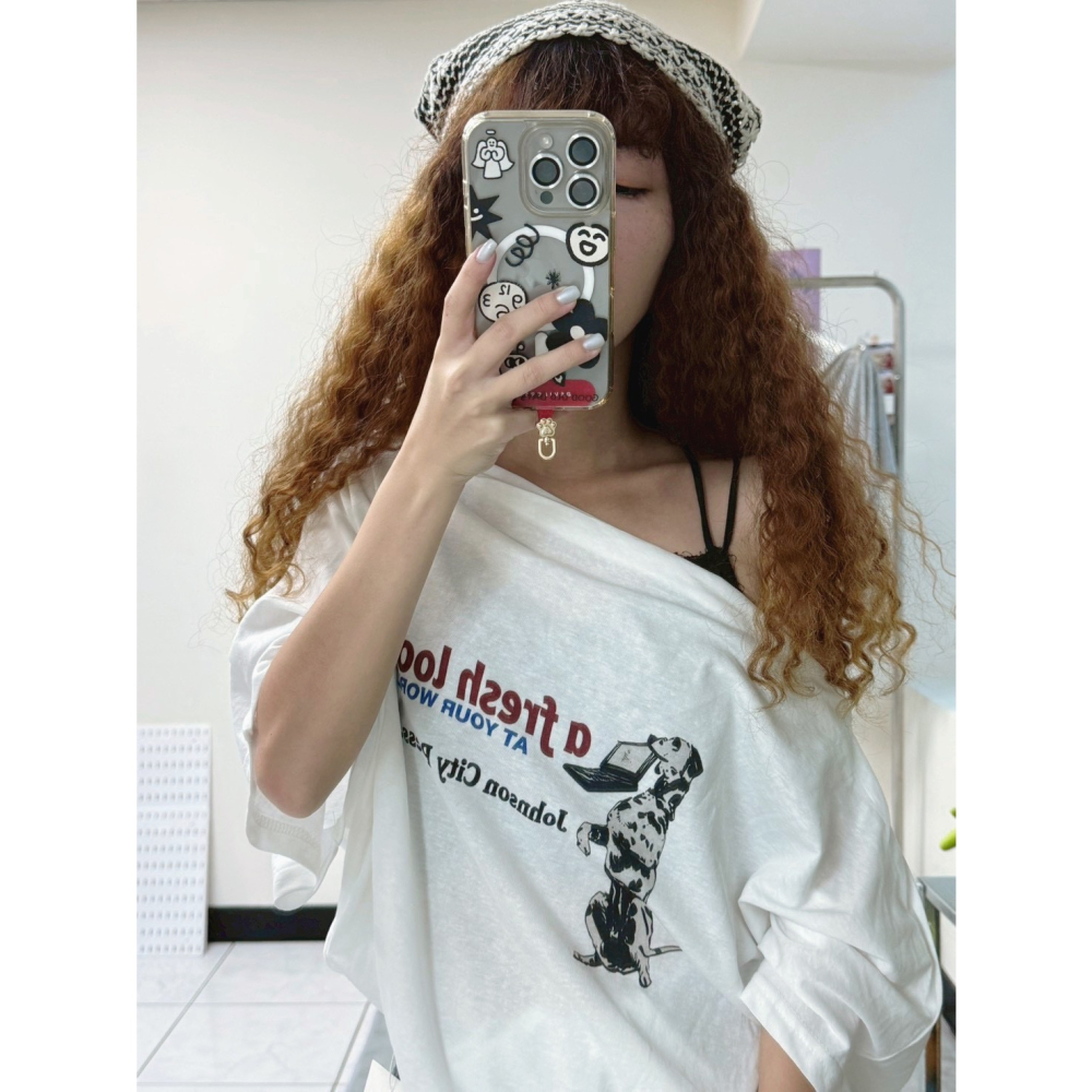 July.大麥町寬鬆斜肩大T-細節圖4