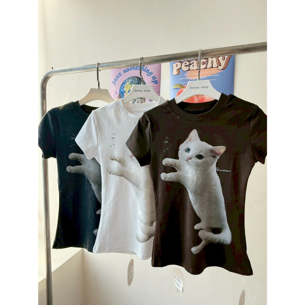 July.白色小貓修身短T-細節圖6