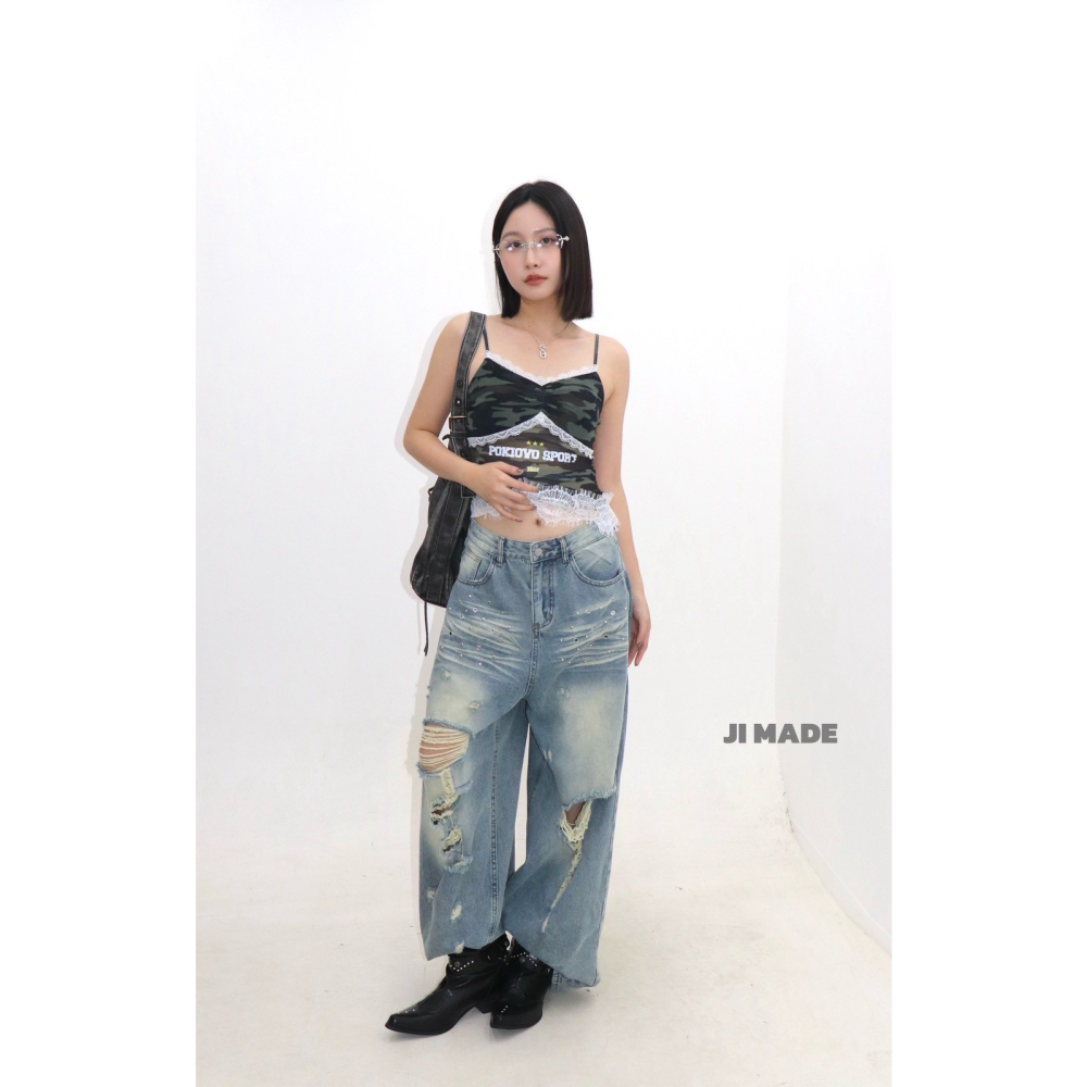 July.蕾絲滾邊網紗迷彩背心-細節圖3