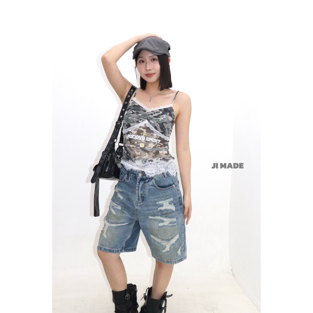 July.蕾絲滾邊網紗迷彩背心-細節圖9