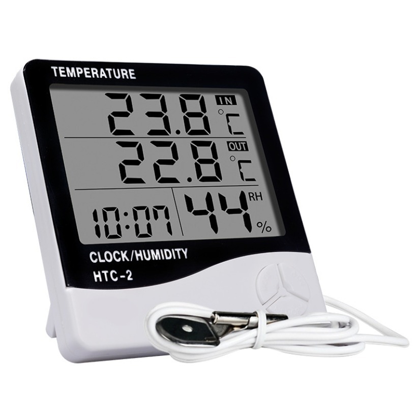 【小米粉】HTC-2 室內外電子溫濕度計 三層螢幕顯示 雙溫度 溫度計 濕度計 帶探頭 家用溫度計 時間萬年曆鬧鐘溫度-細節圖4