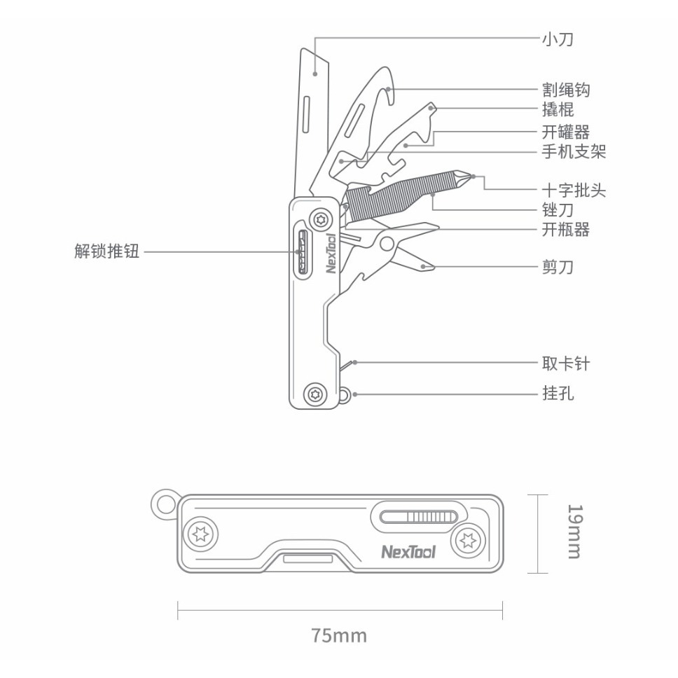 【小米粉】 納拓隨身多功能刀 10種功能 口袋便攜 安全鎖定 精密沖裁 折疊刀 瑞士刀 多功能刀 剪刀 小刀 多用途刀-細節圖2