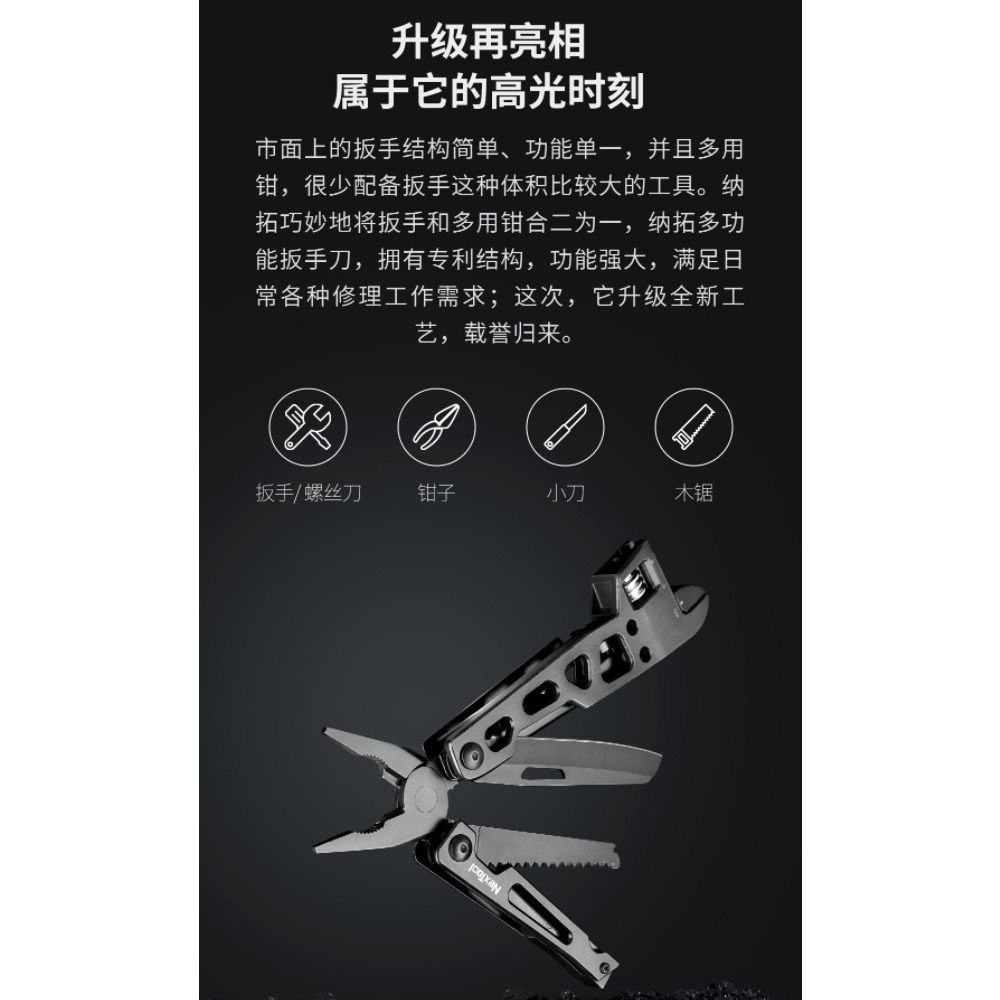 【小米粉】有品 納拓多功能扳手刀 螺絲刀 鉗子 小刀 木鋸 多功能活動扳手 野外露營組合工具-細節圖2