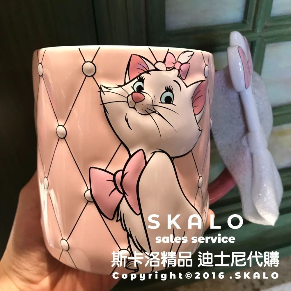 SKALO-［貓兒歷險記&瑪麗貓帶勺子］上海迪士尼 杯子 陶瓷杯 馬克杯 防偽標籤 Disney-細節圖2