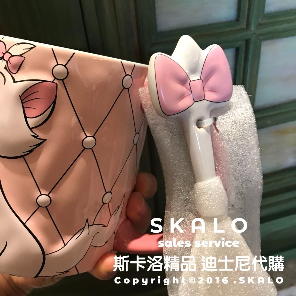 SKALO-［貓兒歷險記&瑪麗貓帶勺子］上海迪士尼 杯子 陶瓷杯 馬克杯 防偽標籤 Disney-細節圖5