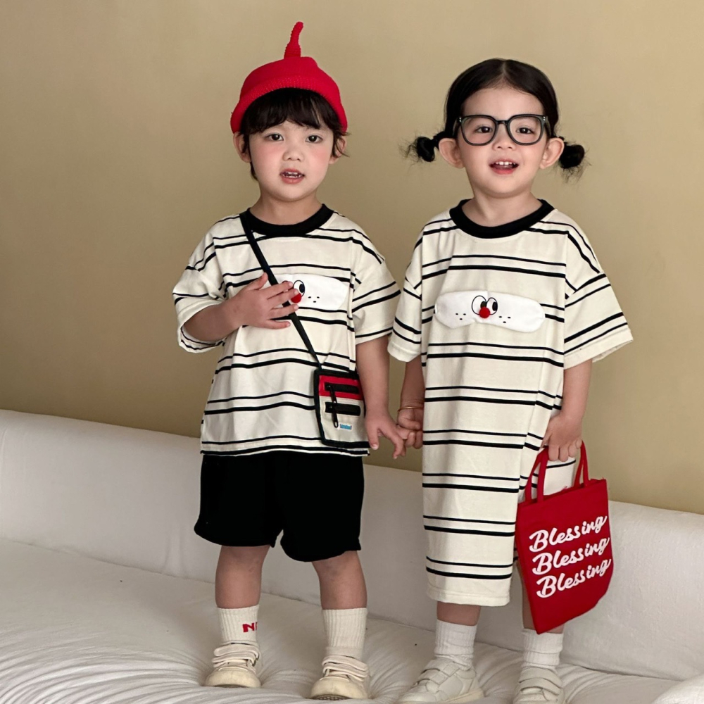 【小貝殼】兄妹裝x雙胞胎龍鳳胎 手足休閒條紋小鼻子短褲套裝 長版T 連身裙 210917656-細節圖2