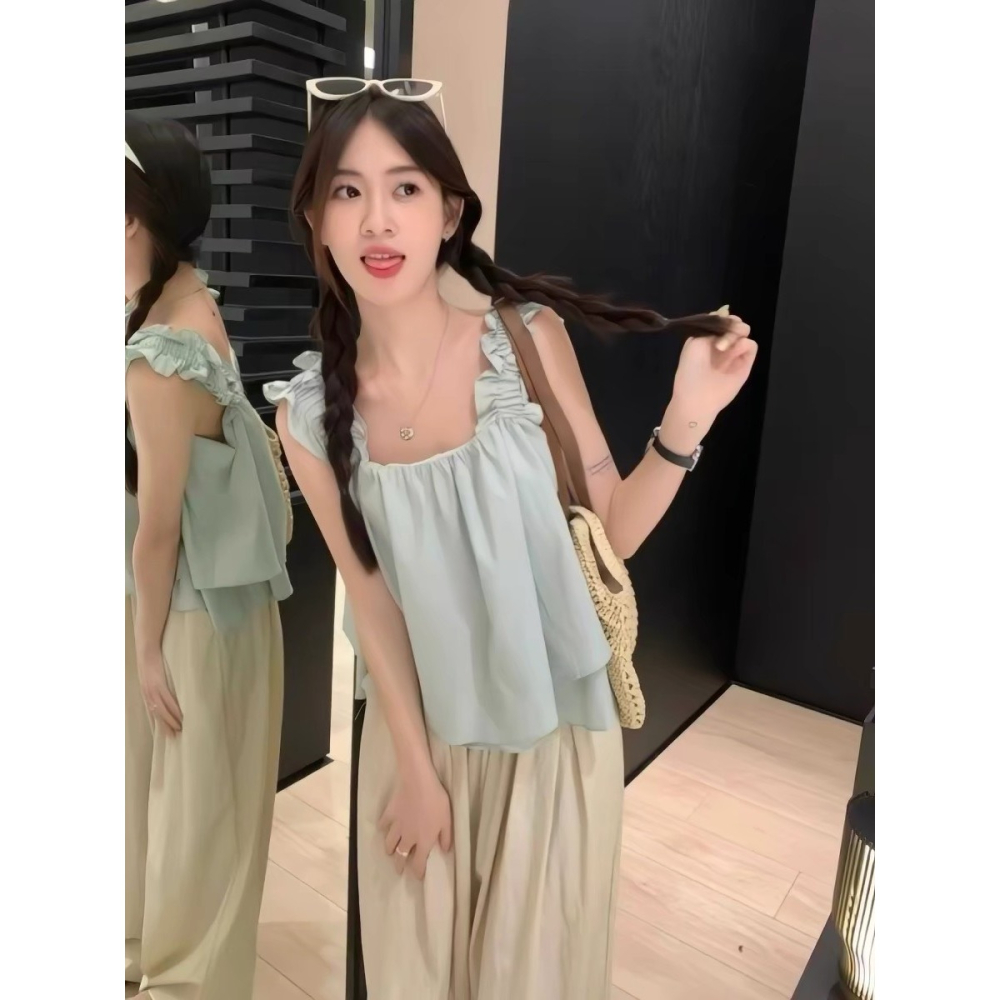 【小貝殼】女裝x上衣 法式小飛袖吊帶背心上衣 娃娃衫 200717656-細節圖6